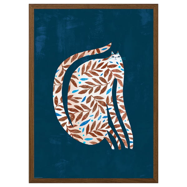 RÖDALM Frame with poster, leaf cat, 50x70 cm