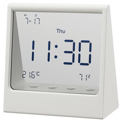 RÖDBENA Alarm clock with hygro-/thermometer, 10x11x5 cm