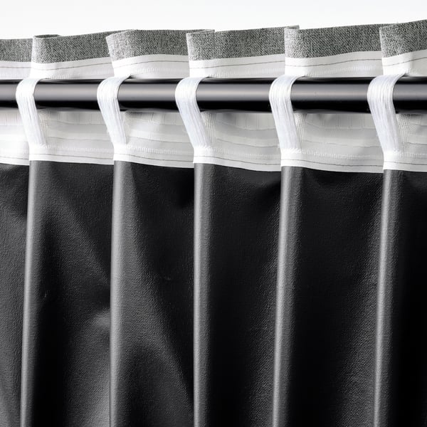 ROSENMANDEL Block-out curtains, 1 pair, grey/with heading tape, 135x300 cm