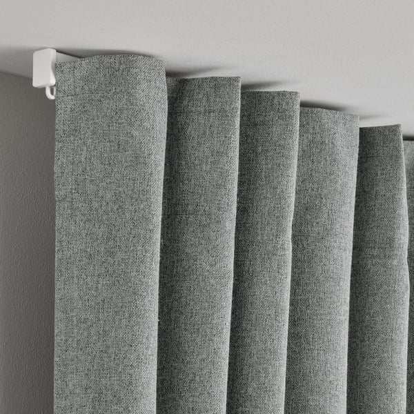 ROSENMANDEL Block-out curtains, 1 pair, grey/with heading tape, 135x300 cm