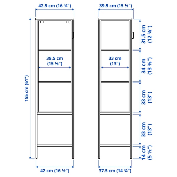 RUDSTA Glass-door cabinet, anthracite, 42x37x155 cm