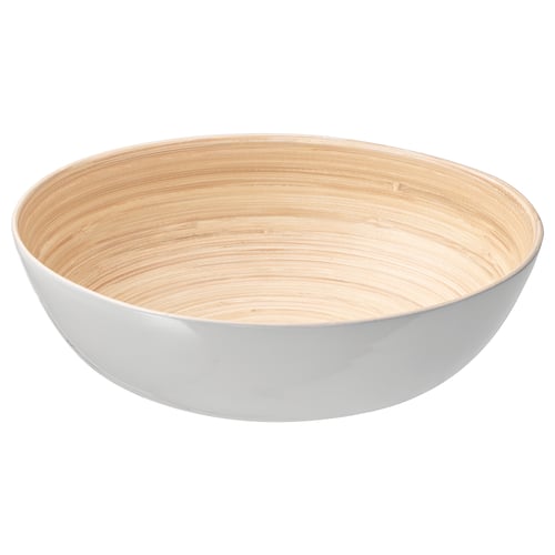 RUNDLIG bowl: round, white & bamboo blend, natural look, durable bamboo.