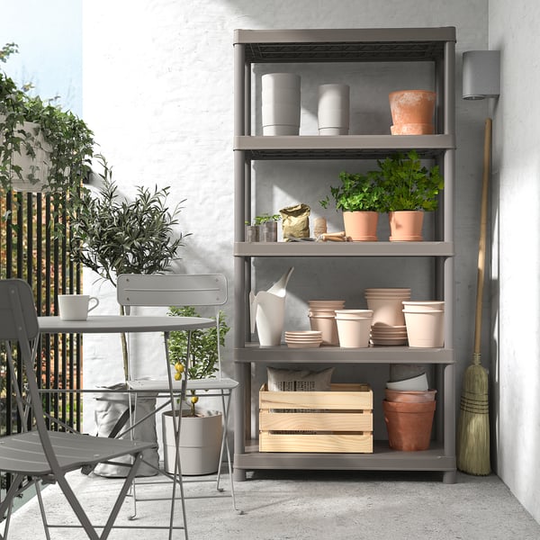 RUNMARÖ Shelving unit, dark grey indoor /outdoor, 90x40x182 cm