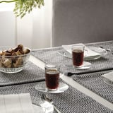 SÄLLSKAPLIG Cup with saucer, clear glass/patterned, 7 cl