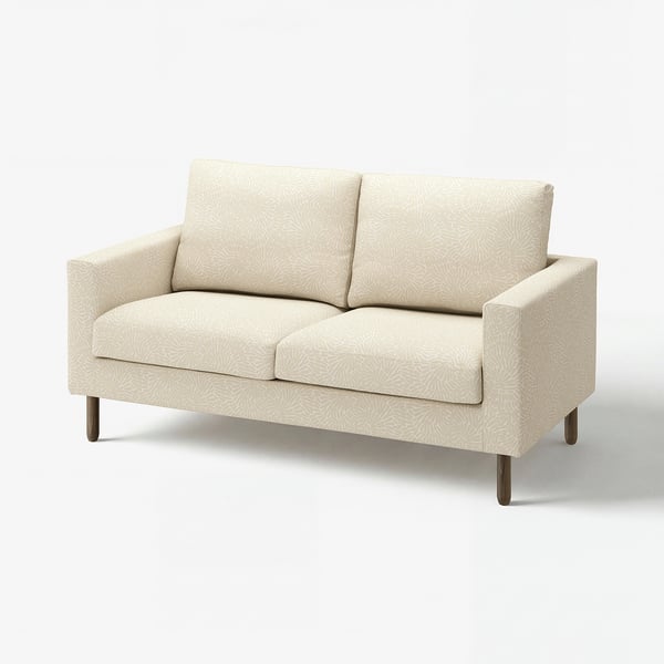 SALTSJÖBADEN sofa, beige, with floral pattern, wooden legs, clean lines.