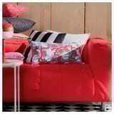 SANDMOTT Cushion, light blue/bright red, 30x58 cm