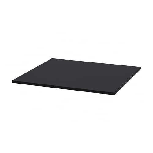 A black sansberg table top. It is rectangular, made from melamine foil with particleboard inside.