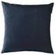 Square navy blue SANELA cushion with soft cotton velvet texture and zip closure.