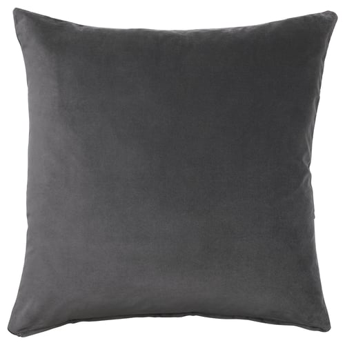 A square SANELA throw pillow in dark grey velvet with a zip closure.