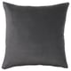 A square SANELA throw pillow in dark grey velvet with a zip closure.