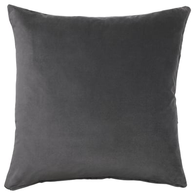 A square SANELA throw pillow in dark grey velvet with a zip closure.
