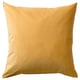 Golden square-shaped cushion with smooth velvet texture made from 100% cotton.