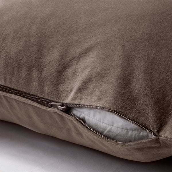 Hidden zip cushion cover in soft grey cotton velvet, designed to fit 50x50 cm inner cushions.