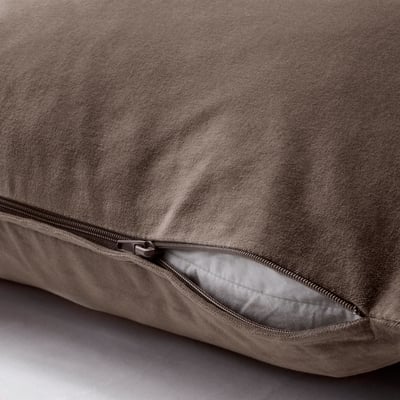 Hidden zip cushion cover in soft grey cotton velvet, designed to fit 50x50 cm inner cushions.
