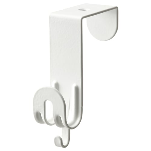 White over-door hook, steel with powder coating, 3 hooks, simple design.