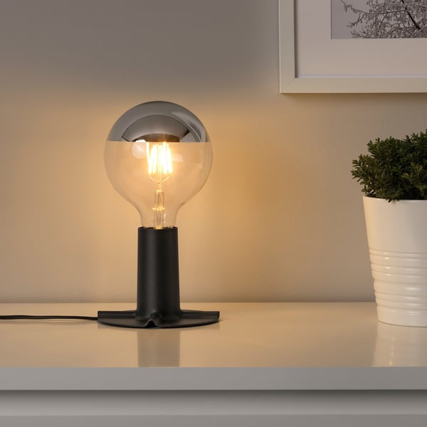 Sillbo Skallran Table Lamp Base With Light Bulb Globe Mirrored Top Silver Coloured Dark Grey Ikea
