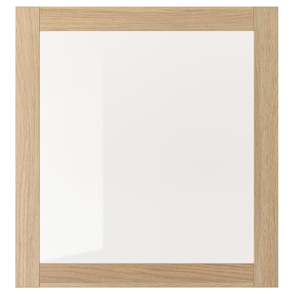 SINDVIK Glass door, white stained oak effect/clear glass, 60x64 cm