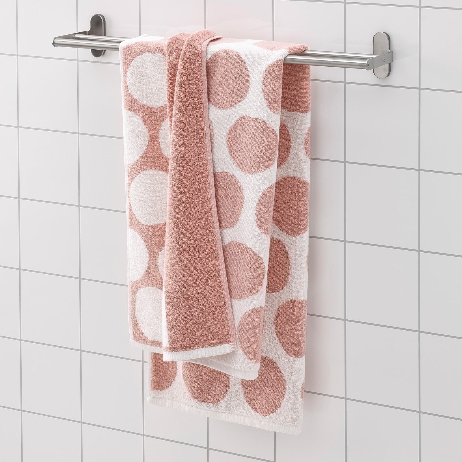 SJÖVALLA Bath towel, light pink/white, 70x140 cm IKEA