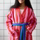 SKOGSSALLAT Bath robe, red-pink/striped, L/XL