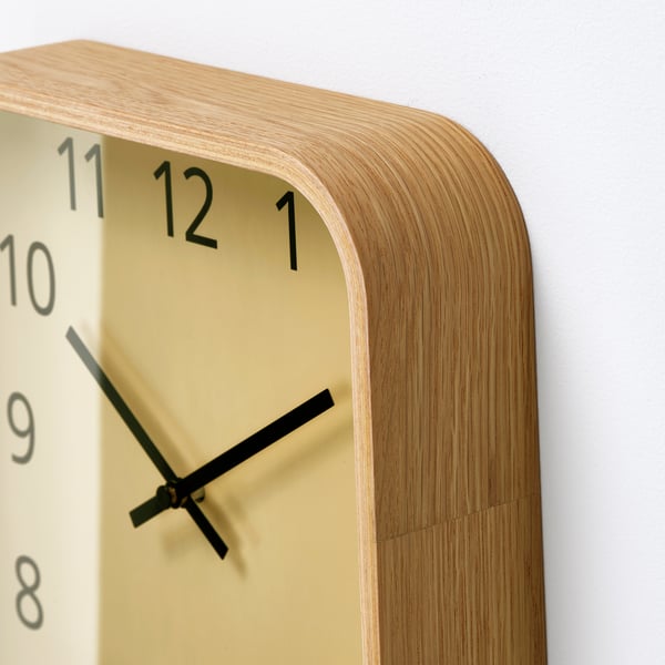 SKOGSSVALA Wall clock, oak veneer, 24x24 cm