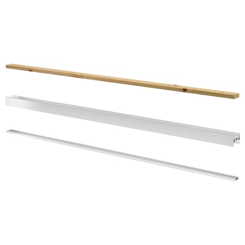 SKYTTA sliding door rails. Three parts: top and bottom aluminium rails, and a pine support rail.