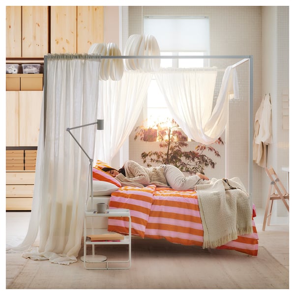 SLÅNHÖSTMAL Duvet cover and 2 pillowcases, orange/pink/striped, 240x220/50x60 cm
