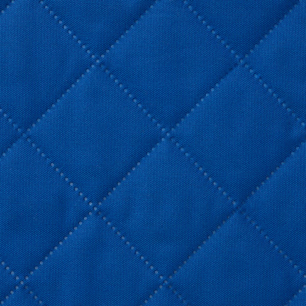 Blue quilted bed frame cover. Textured pattern with diamond shapes, appearing durable and soft.