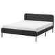 SLATTUM bed: black, fabric headboard, metal legs. Or, for a closer count: modern black SLATTUM bed: fabric headboard, metal legs.