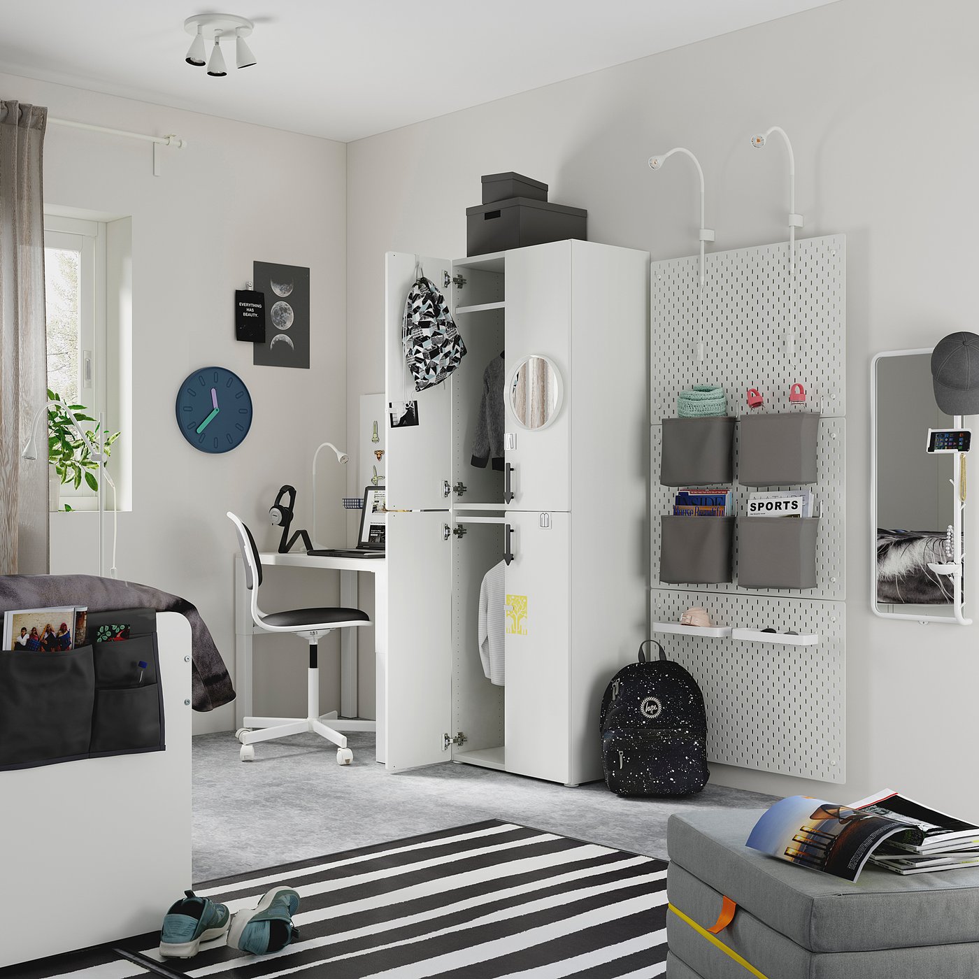 Smastad Platsa خزانة ملابس أبيض عازل حرارة من الفل ين مع ماسورتي تعليق ملابس Ikea