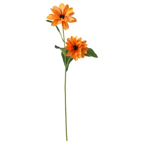 Bright orange flower spray with green leaves and stems. Crafted from recycled plastic and nylon, it adds vibrant colour to any space.