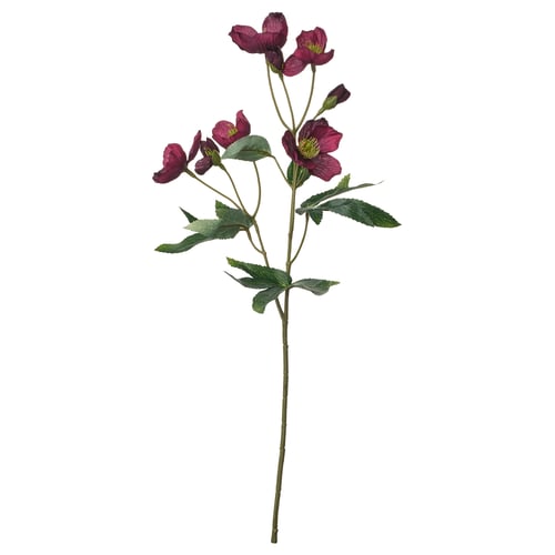 SMYCKA: purplish-red artificial flower with green leaves on a stem.