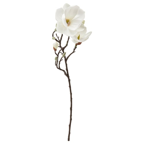 Artificial white magnolia flower stem, realistically designed with recycled materials.