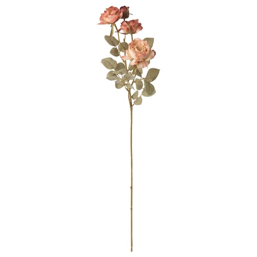 A lifelike artificial rose spray, handcrafted with soft pink flowers and green leaves on a bendable stem for versatile placement.