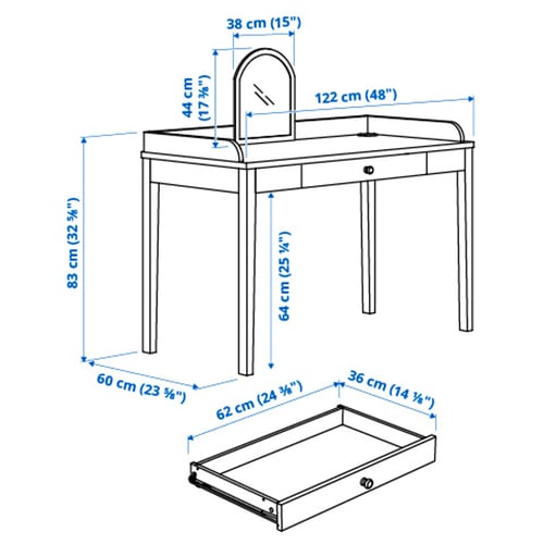 Illustration with measurements for the product: SMYGA.