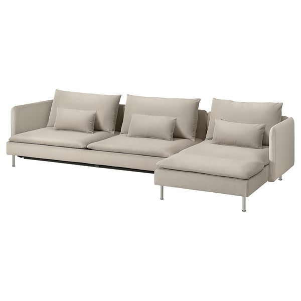 SÖDERHAMN 4-seat sofa-bed, with chaise longue with open end/Fridtuna light beige