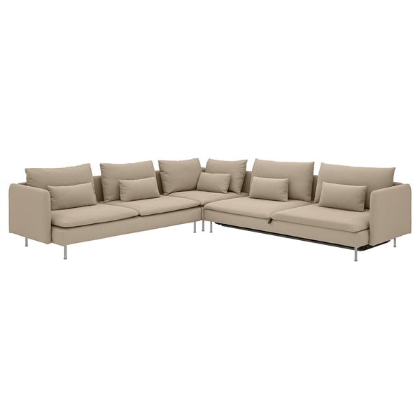 SÖDERHAMN beige sectional sofa with cushions, modern sleek design.