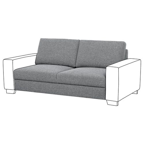 SÖRVALLEN grey couch, modern & boxy shape, upholstered in textured fabric.