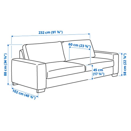 Illustration with measurements for the product: SÖRVALLEN.