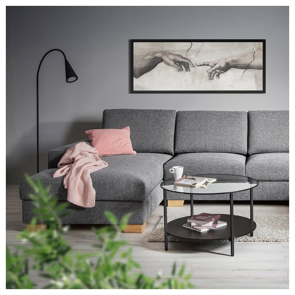 SÖRVALLEN 3-seat sofa, with chaise longue, left/Lejde grey/black