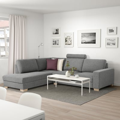 SÖRVALLEN Corner sofa, 3-seat, with open end, left/Lejde grey/black