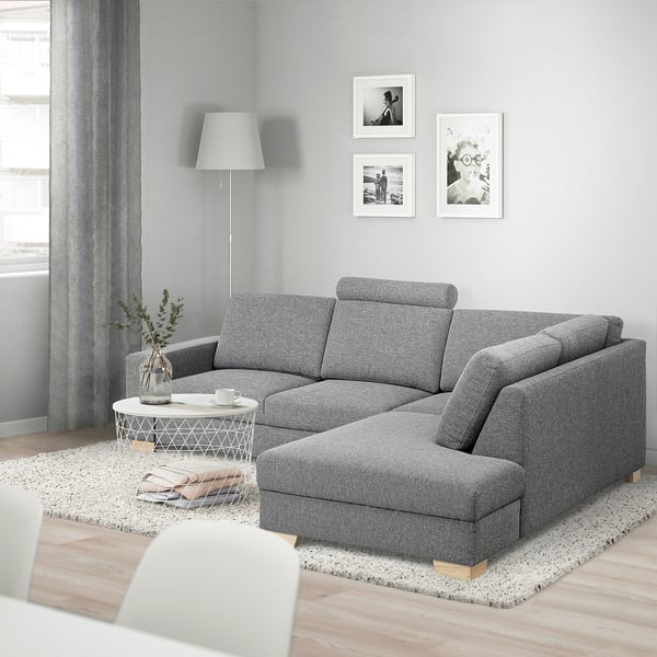 SÖRVALLEN Corner sofa, 3-seat, with open end, right/Lejde grey/black
