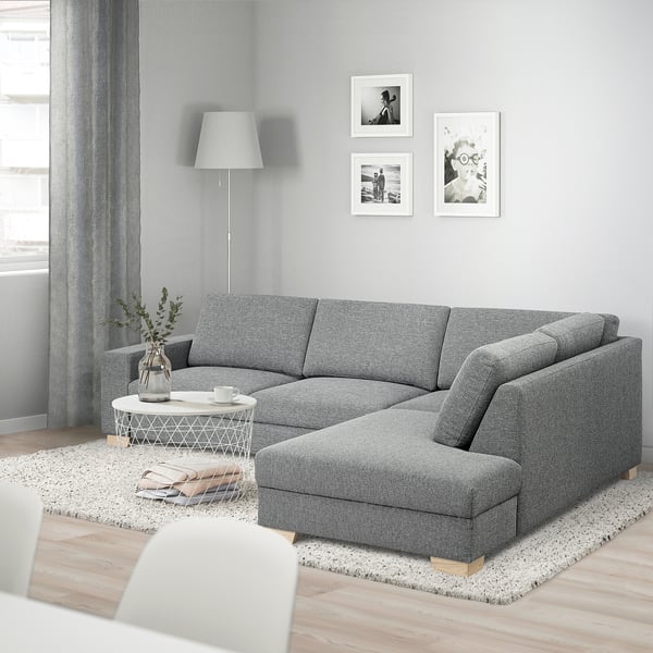 SÖRVALLEN Corner sofa, 4-seat, with open end, right/Lejde grey/black