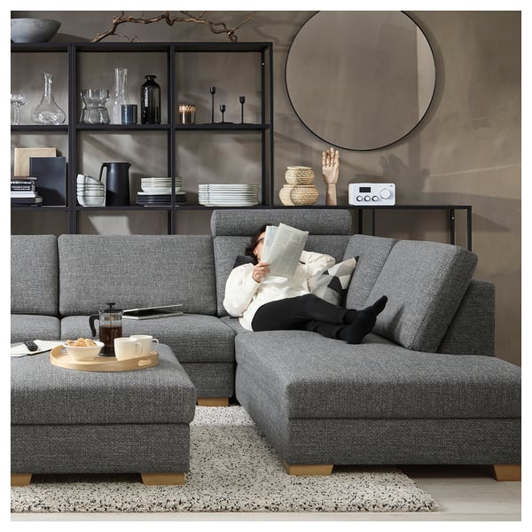 SÖRVALLEN Corner sofa, 4-seat, with open end, right/Lejde grey/black