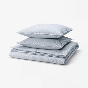 SOLFIBBLA Duvet cover and 2 pillowcases, white blue/stripe, 240x220/50x60 cm