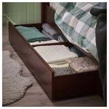 SONGESAND Bed frame with 2 storage boxes, brown, 140x200 cm