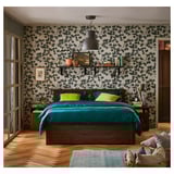 SONGESAND Bed frame with 2 storage boxes, brown, 140x200 cm