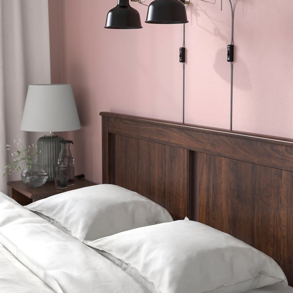 SONGESAND Bed frame with 2 storage boxes, brown, 140x200 cm
