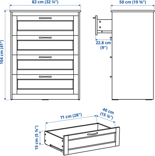 Illustration with measurements for the product: SONGESAND.