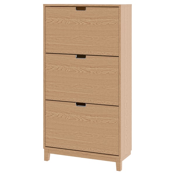 STÄLL Shoe cabinet with 3 compartments, oak veneer, 79x29x148 cm