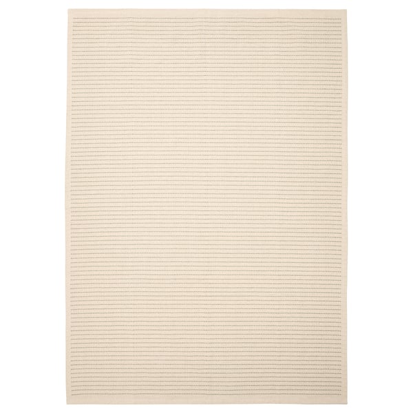 STARREKLINTE rug, beige with green stripes, cotton, rectangular, minimalist design.